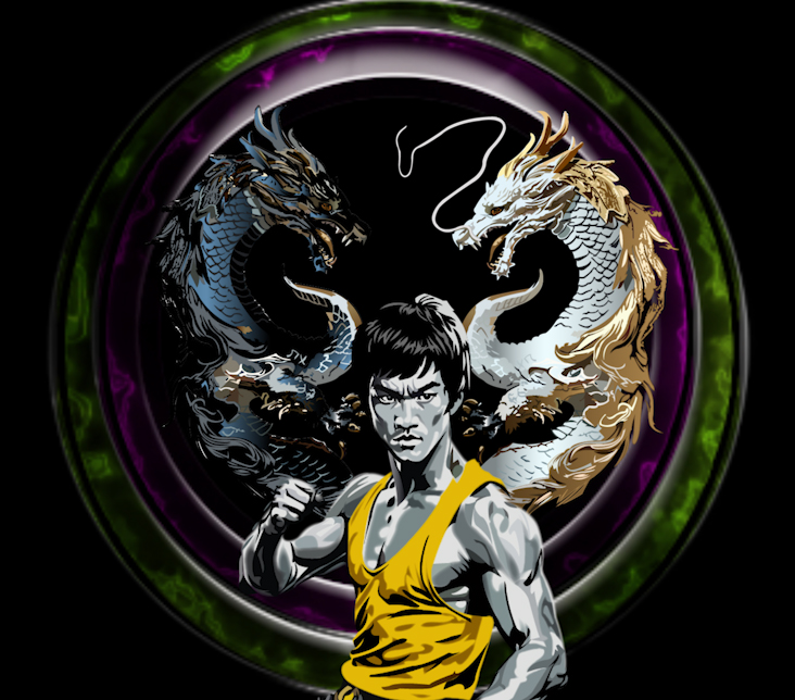 The Dragon — Bruce Lee tribute illustration with twin dragons